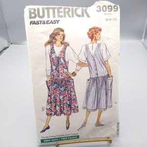 Vintage Sewing PATTERN Butterick 3099, Misses Fast and Easy 1989 Jumper and Top